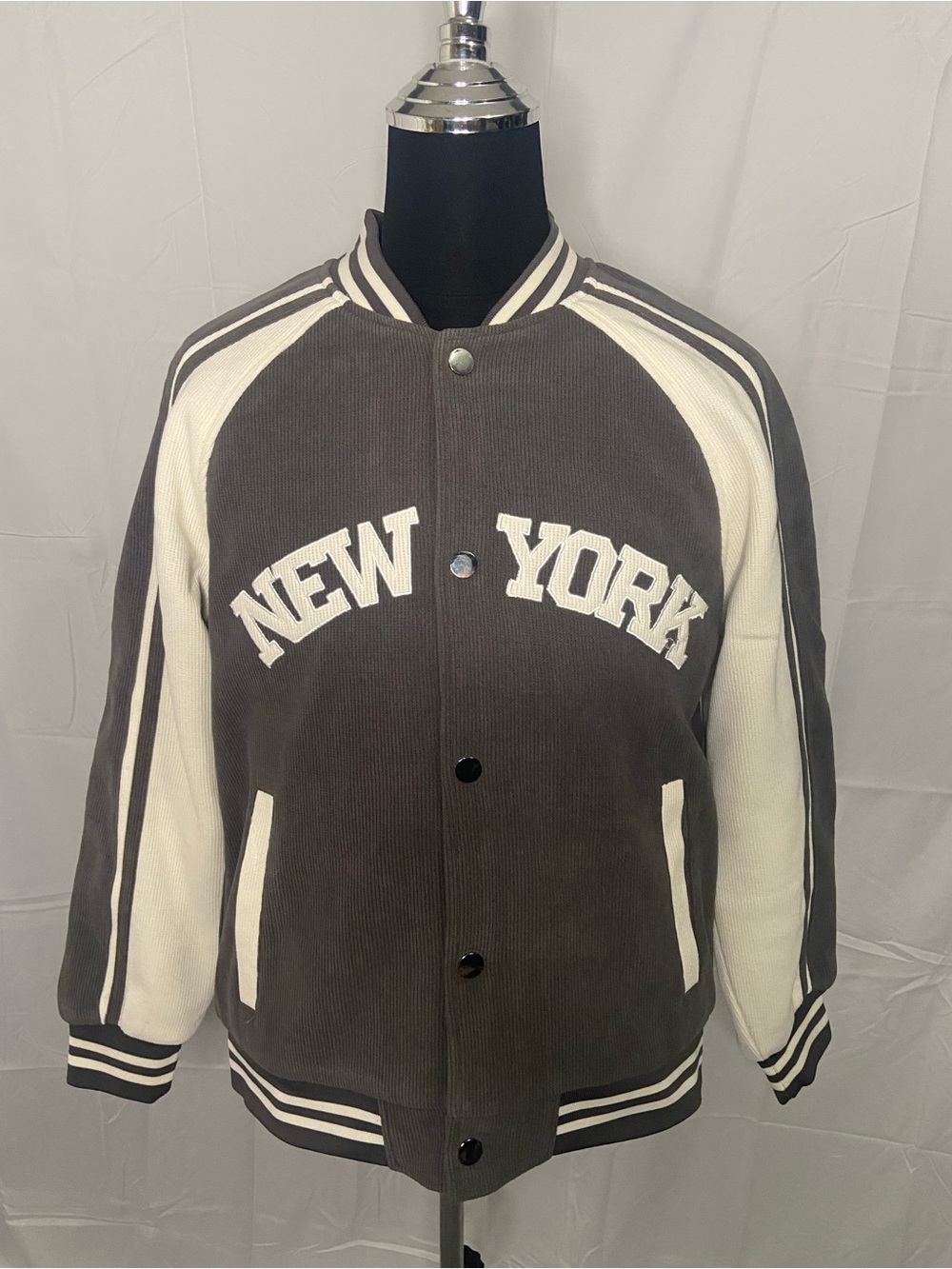 & Other Stories Brown and White Corduroy Varsity Jacket